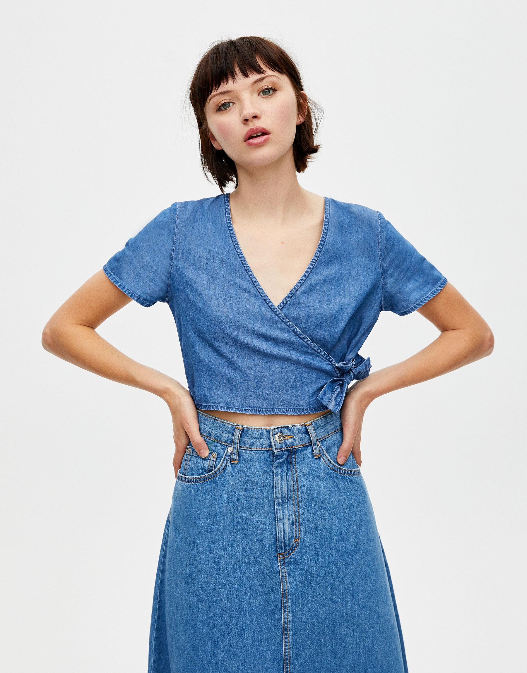 

Джинсовая блузка Pull & Bear 5470329427-ACXD L Синяя