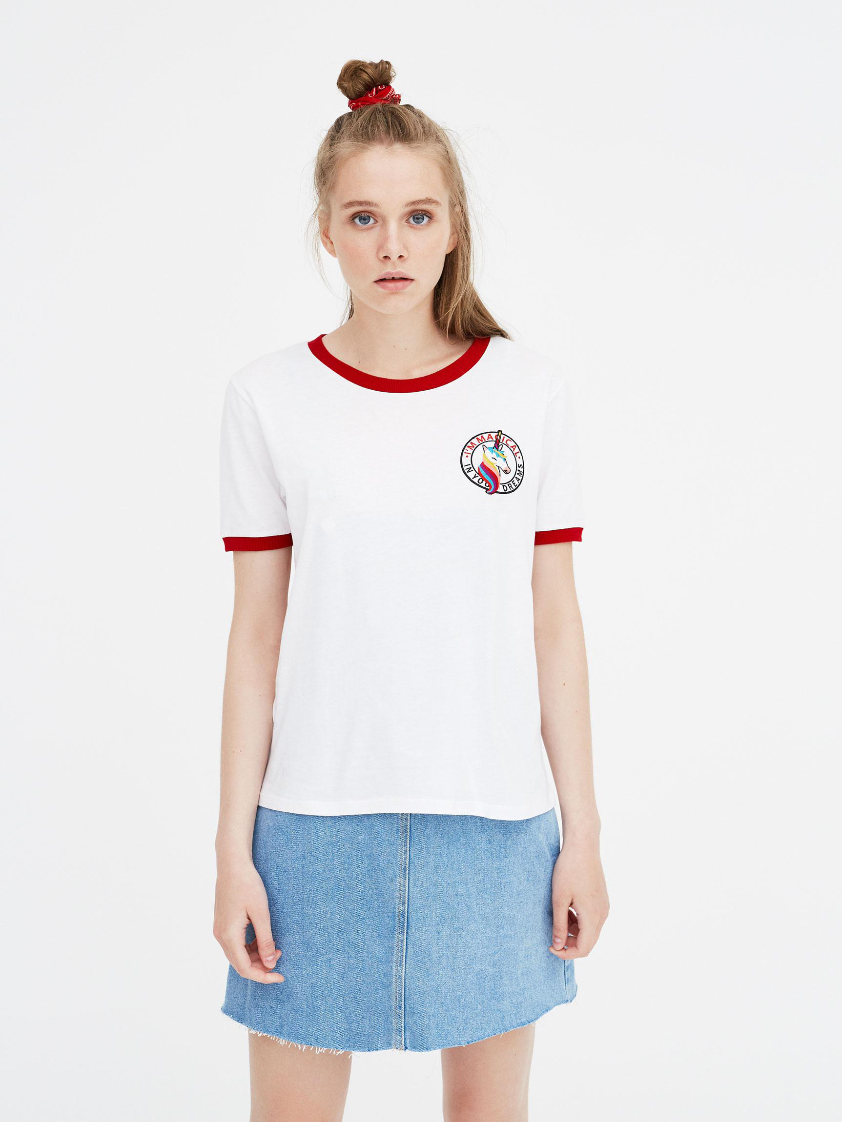 

Футболка Pull & Bear 5232374250-ABHN XL Белая с красным