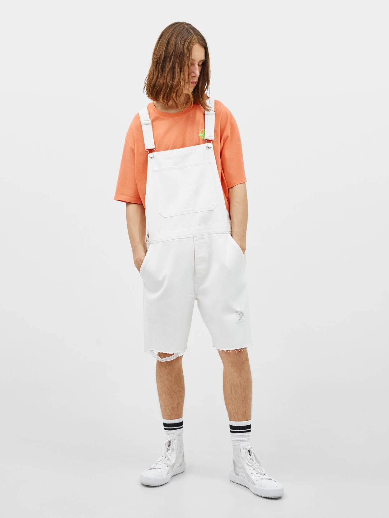 

Джинсовый полукомбинезон Bershka 3173388250-ACTS M Белый