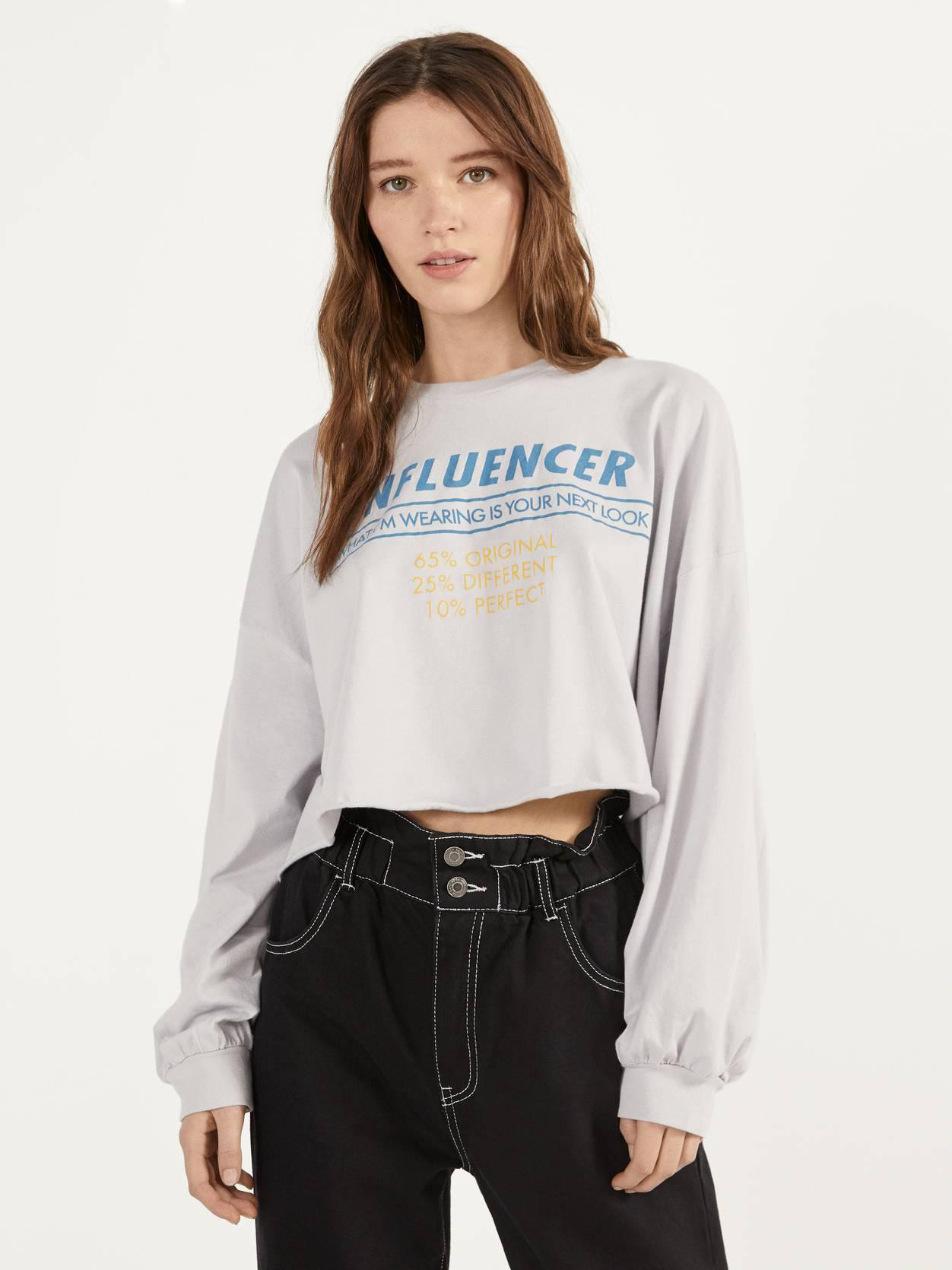 

Свитшот Bershka 2228777106-AAZW L Светло-серый