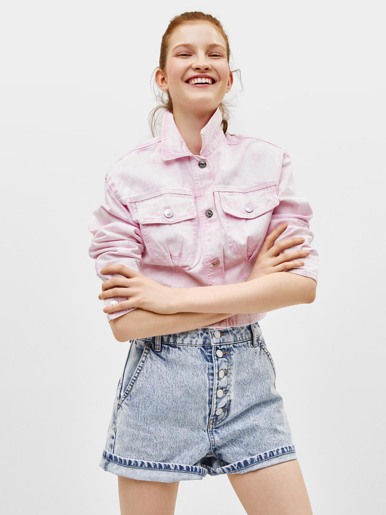 

Джинсовая куртка Bershka 1343019636-ACWV XS Светло-розовая
