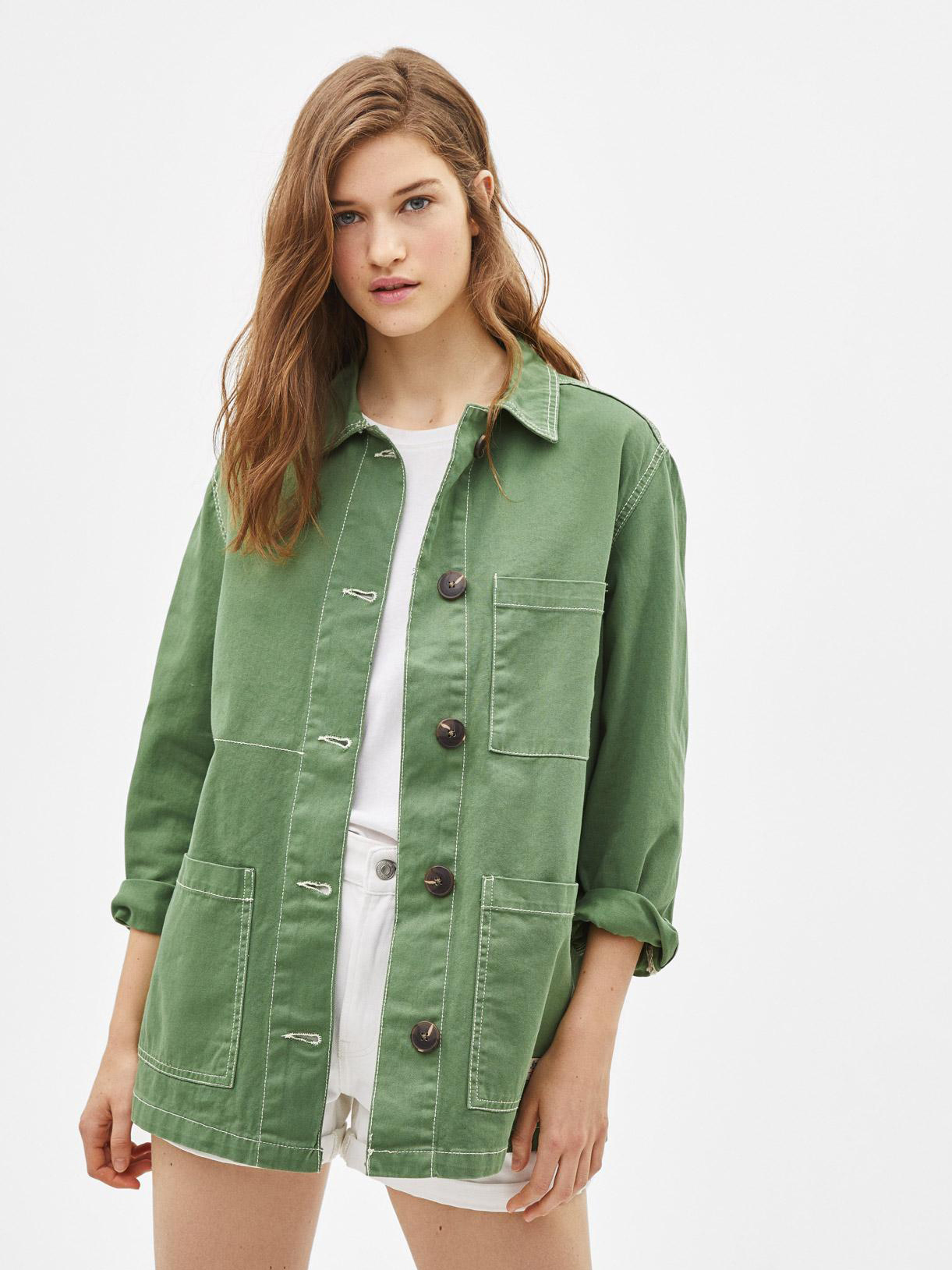 

Куртка-рубашка Bershka 1258019506-ACUW XS Зеленая