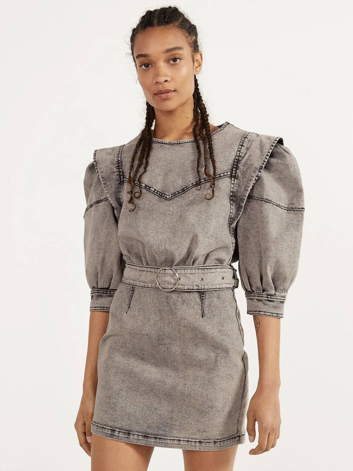 

Джинсовое платье Bershka 0381665829-ABKU XS Серое