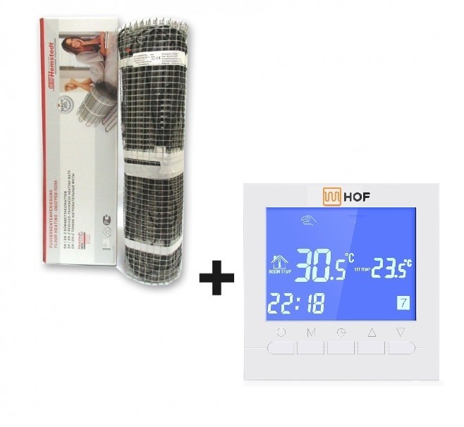 

Теплый пол Hemstedt нагревательный мат двухжильный DH 450Ват/3 м²+ терморегулятор HOF pro