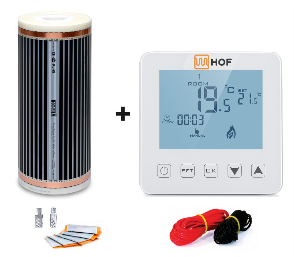 

Пленочный теплый пол Hot Film-220/ 1100Вт 5 м² (0.5м х 10 м) + терморегулятор HOF sen