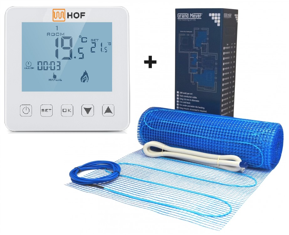 

Теплый пол Grand Meyer THM180-1,5м² 270Вт нагревательный мат с программируемым терморегулятором HOF sen