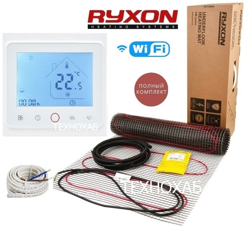 

Теплый пол RYXON HM/8м² /1600Ват/ 200Вт/м² двухжильный нагревательный мат с сенсорным программируемым терморегулятором TWE02 Wi-Fi