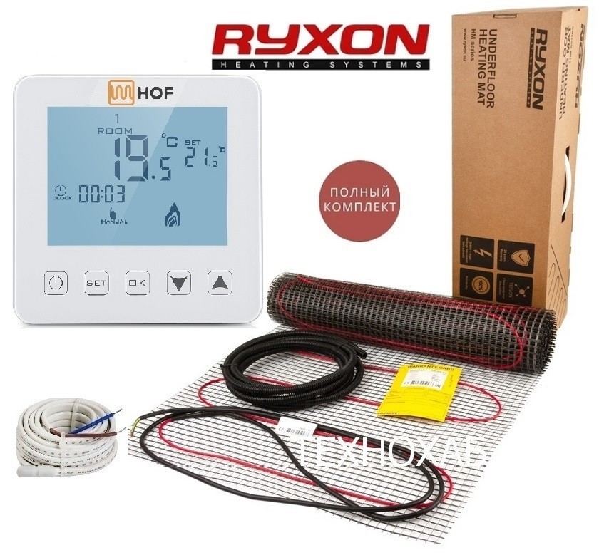 

Теплый пол RYXON HM/4м² /800Ват/ 200Вт/м² двухжильный нагревательный мат с сенсорным программируемым терморегулятором HOF sen