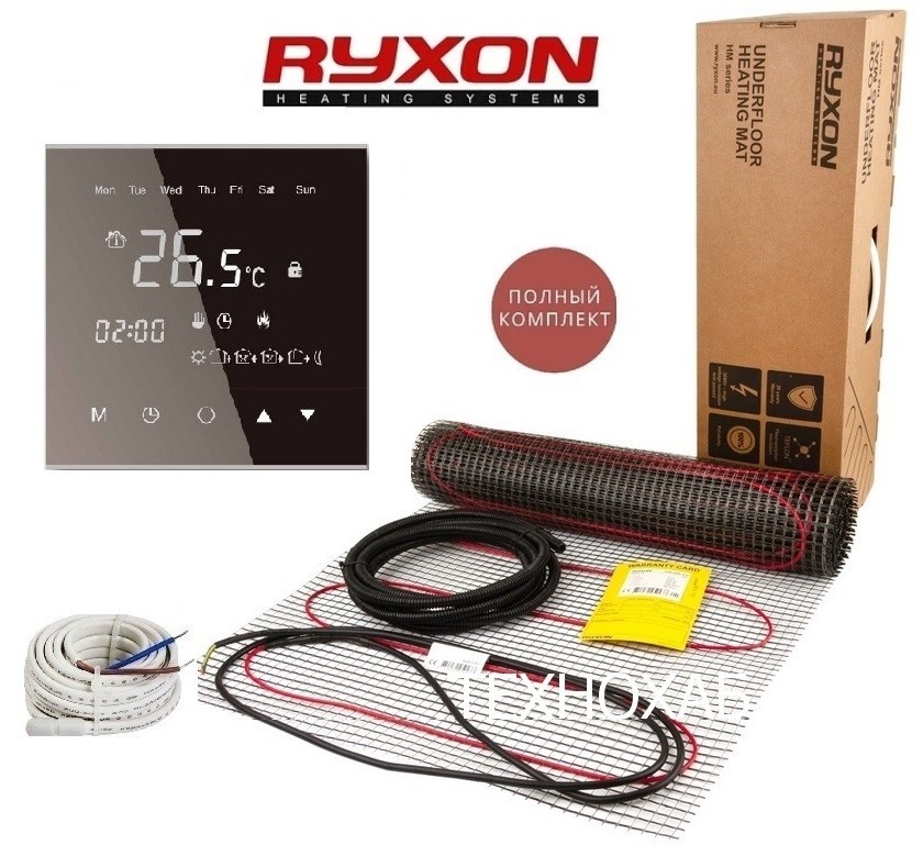 

Теплый пол RYXON HM/9м² /1800Ват/ 200Вт/м² двухжильный нагревательный мат с сенсорным программируемым терморегулятором WarmLife черного цвета