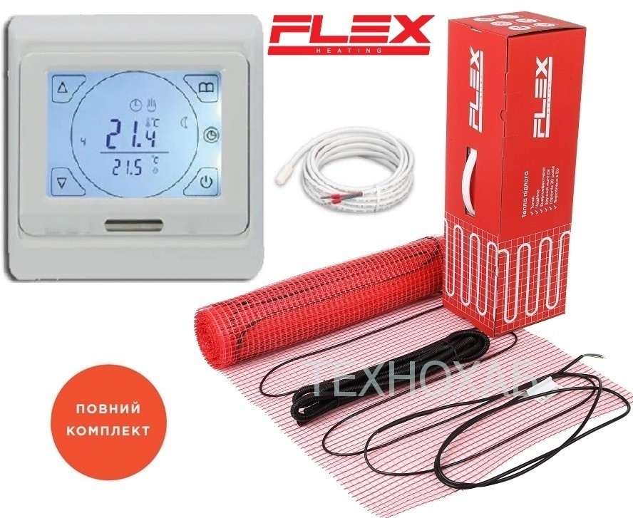 

Теплый пол Flex EHM 3,5м²/612,5Вт/ 175Вт/м² электрический тонкий нагревательный мат под плитку с сенсорным программируемым терморегулятором E 91