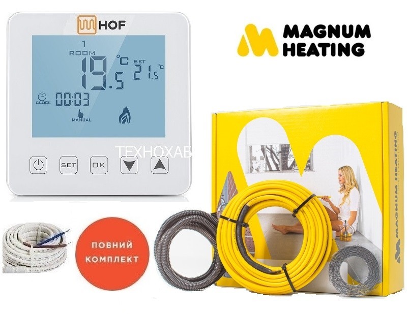

Теплый пол Magnum 7,3м²-9,2м²/1250Вт (73,5м) двухжильный нагревательный кабель 17Вт/м с сенсорным программируемым терморегулятором HOF sen