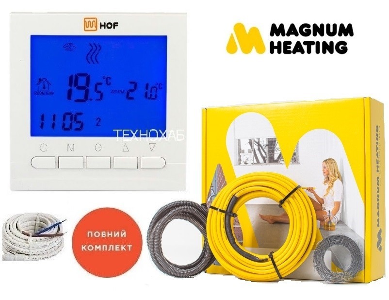 

Теплый пол Magnum 1,8м²-2,2м²/300Вт (17,6м) двухжильный нагревательный кабель 17Вт/м с программируемым терморегулятором HOF pro