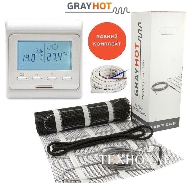 

Теплый пол Grayhot 10,2м²/1531Ват/ 150Вт/м² электрический греющий мат под плитку с программируемым терморегулятором E 51