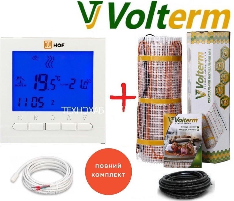 

Теплый пол Volterm Hot Mat 8,8м²/1500Вт/ 180Вт/м² электрический тонкий нагревательный мат под плитку с программируемым терморегулятором HOF pro