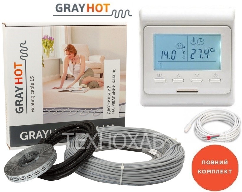 

Теплый пол Grayhot 7,7м²-12,8м² 1531Вт (102м) нагревательный кабель под плитку с сенсорным программируемым терморегулятором E 51
