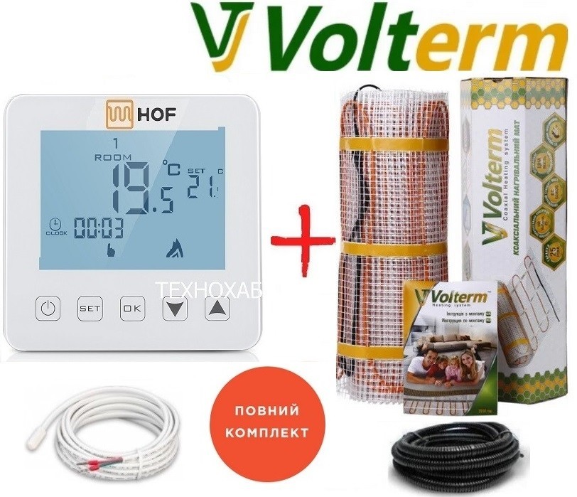 

Теплый пол Volterm Hot Mat 12,0м²/2050Вт/ 180Вт/м² электрический греющий мат под плитку с сенсорным программируемым терморегулятором HOF sen