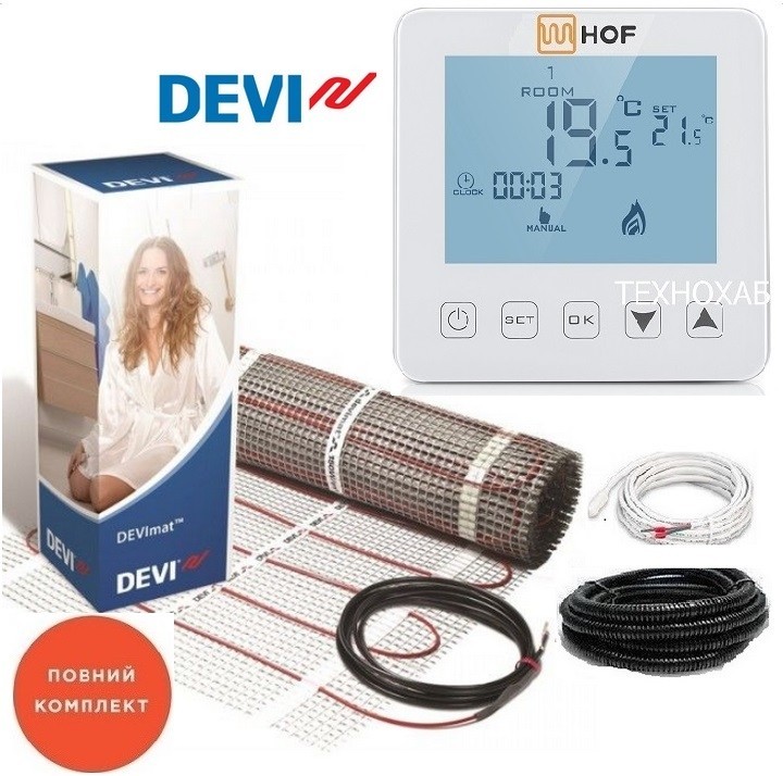 

Теплый пол DEVI 2,5 м²/ 375Ват/ DTIR-150Вт/м² двухжильный нагревательный мат с сенсорным программируемым терморегулятором HOF sen