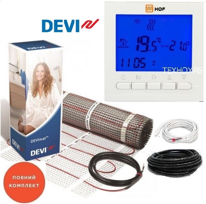 

Теплый пол DEVI 7,0 м²/ 1050Ват/ DTIR-150Вт/м² двухжильный нагревательный мат под плитку с программируемым терморегулятором HOF pro