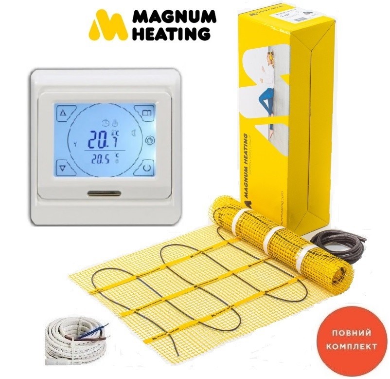 

Теплый пол Magnum 3,5м²/ 525Ват/ 150Вт/м² двухжильный нагревательный мат под плитку с сенсорным программируемым терморегулятором E 91