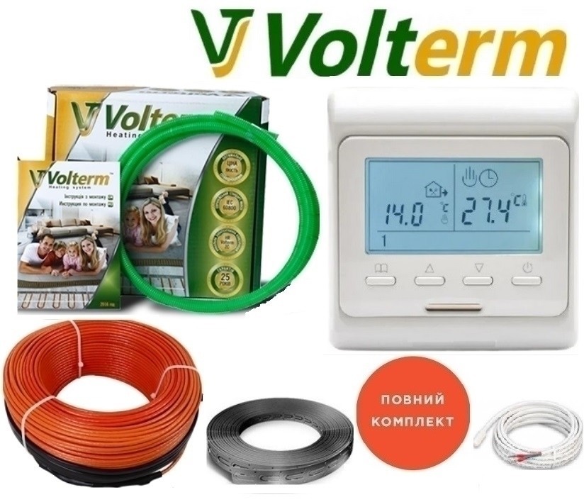 

Электрический теплый пол Volterm 11,5м²-14,4м²/2050Вт (115м) тонкий греющий кабель под плитку HR 18Вт/м с программируемым терморегулятором E51