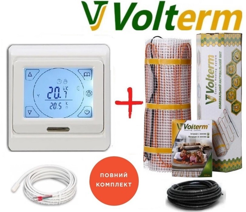 

Теплый пол Volterm Hot Mat 1,0м²/180Вт/ 180Вт/м² двухжильный нагревательный мат под плитку с сенсорным программируемым терморегулятором E91