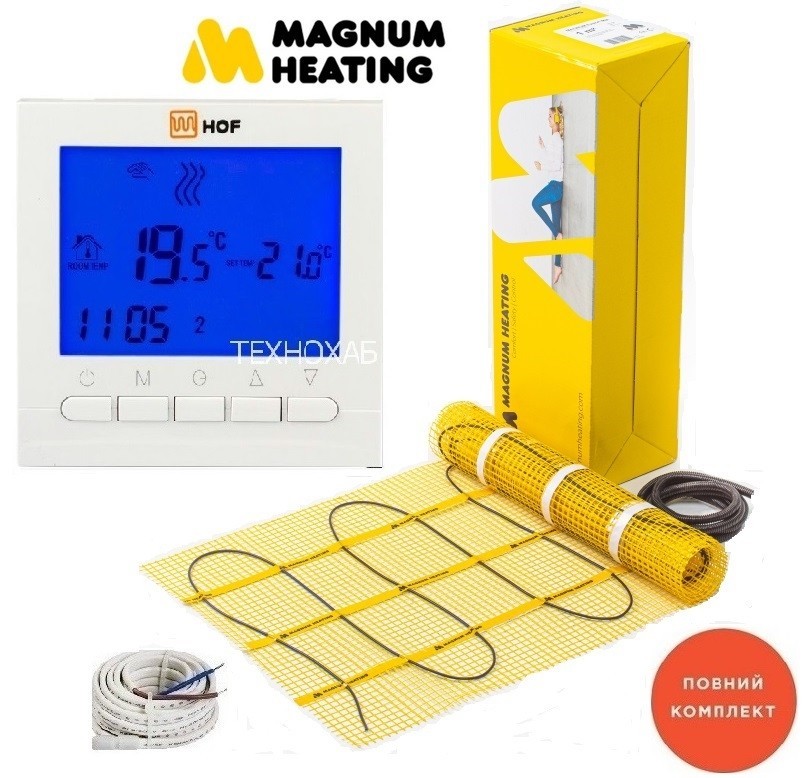 

Теплый пол Magnum 9,0м²/ 1350Ват/ 150Вт/м² электрический тонкий нагревательный мат под плитку с программируемым терморегулятором HOF pro