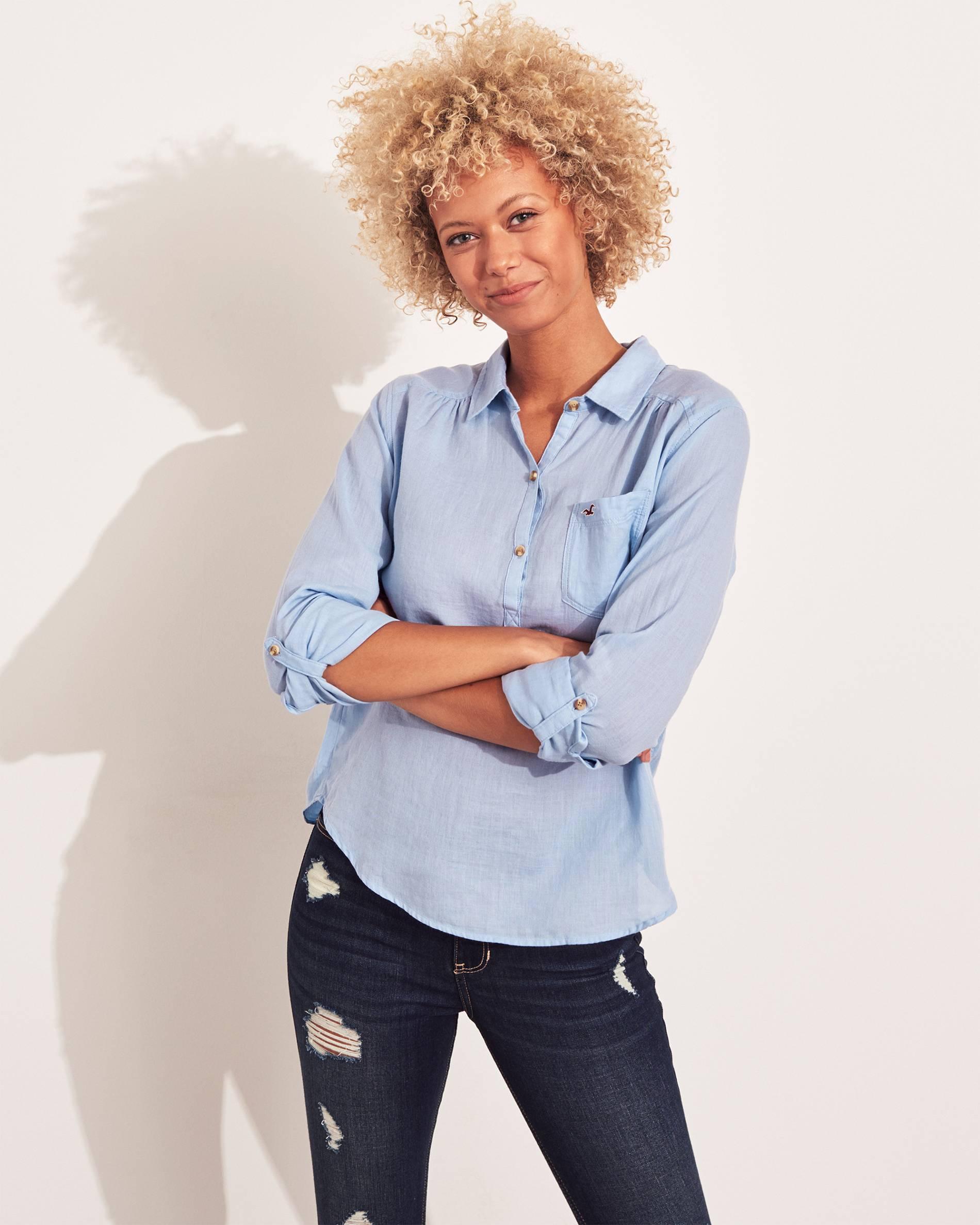 

Женская рубашка - рубашка Hollister HC7082W  Голубой, Женская рубашка - рубашка Hollister HC7082W S Голубой