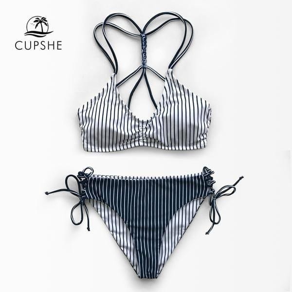 

Купальник раздельный CUPSHE синий полоски S AB20670S