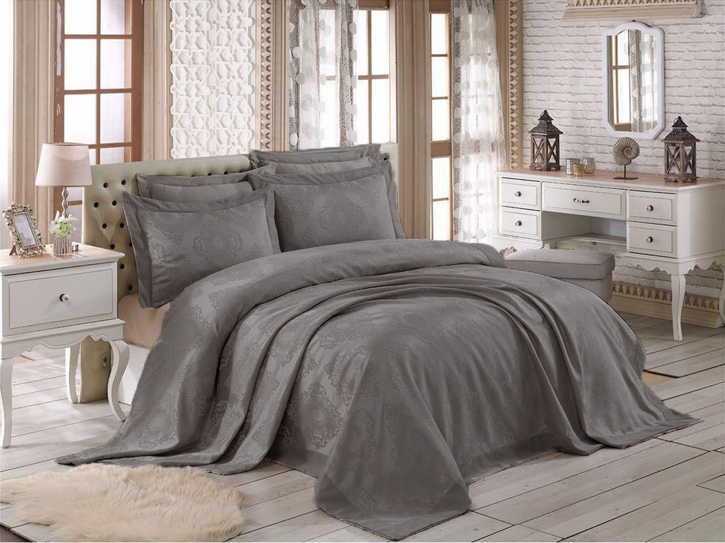 

Покрывало 240 x 260 см Gardines – Miray серое Gardine’s k-m4g
