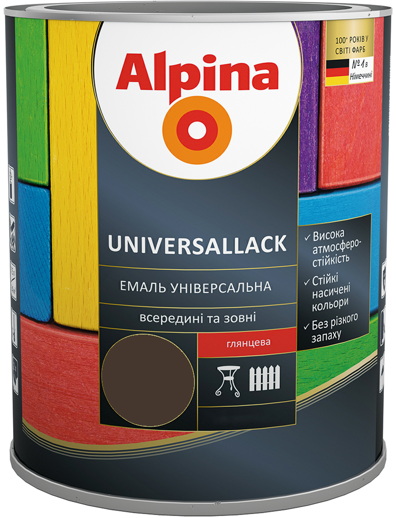 

Комплект 1 + 1 Alpina UNIVERSALLACK глянцевая 2.5 л Шоколадный (948201023)