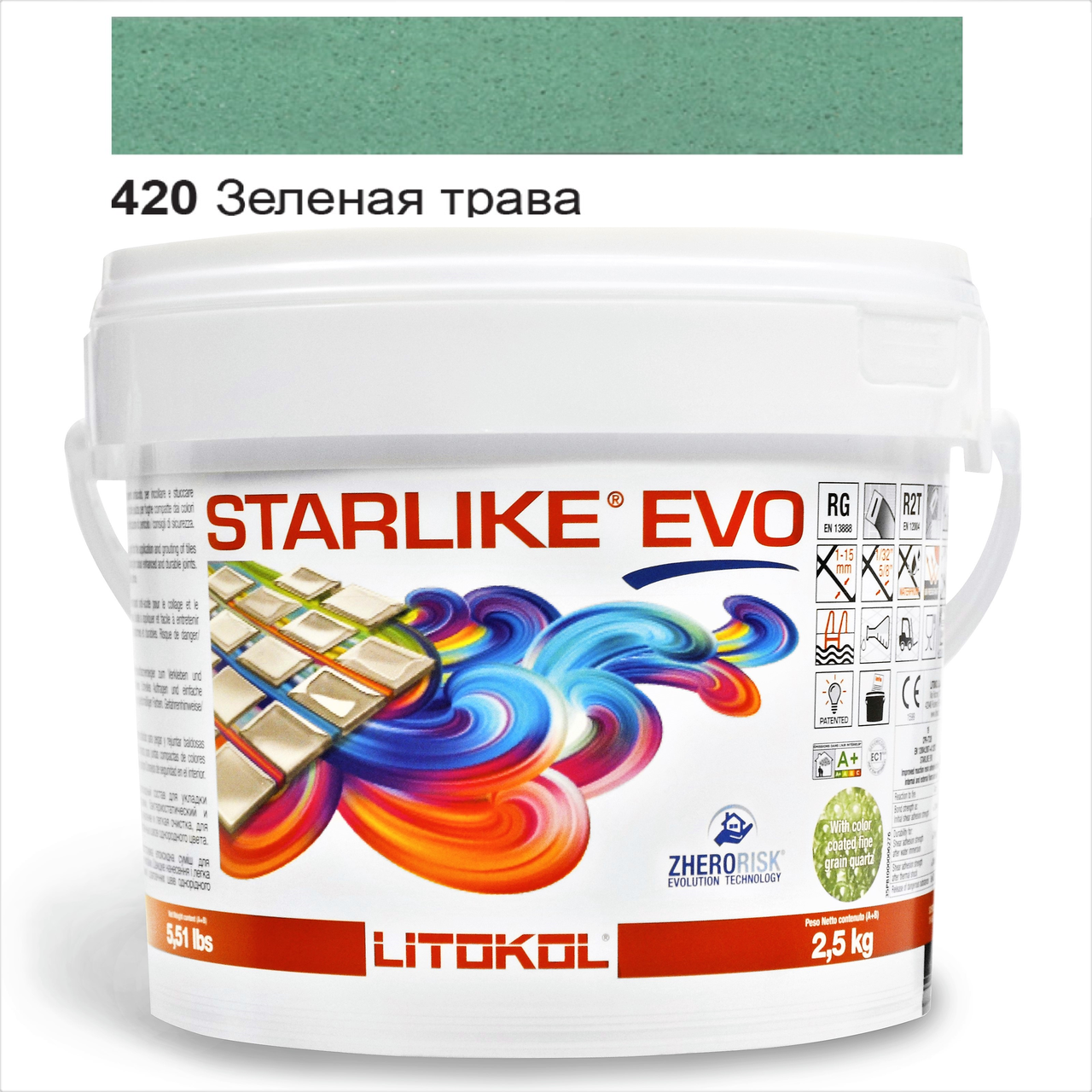 

Эпоксидная затирка Litokol Starlike EVO 420 Зелёная трава (светло-зелёная) 2,5кг