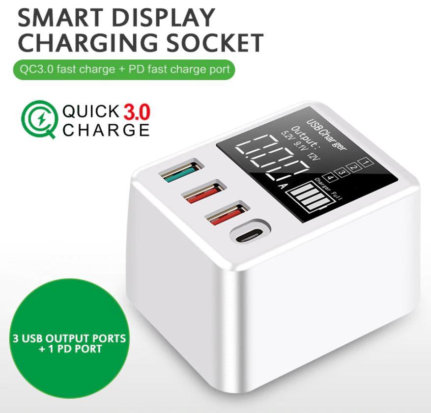 

Cетевое зарядное устройство WLX-A9T LCD 40W (USB Type-C + 3 USB) быстрая зарядка Quick Charge 3.0 Белый