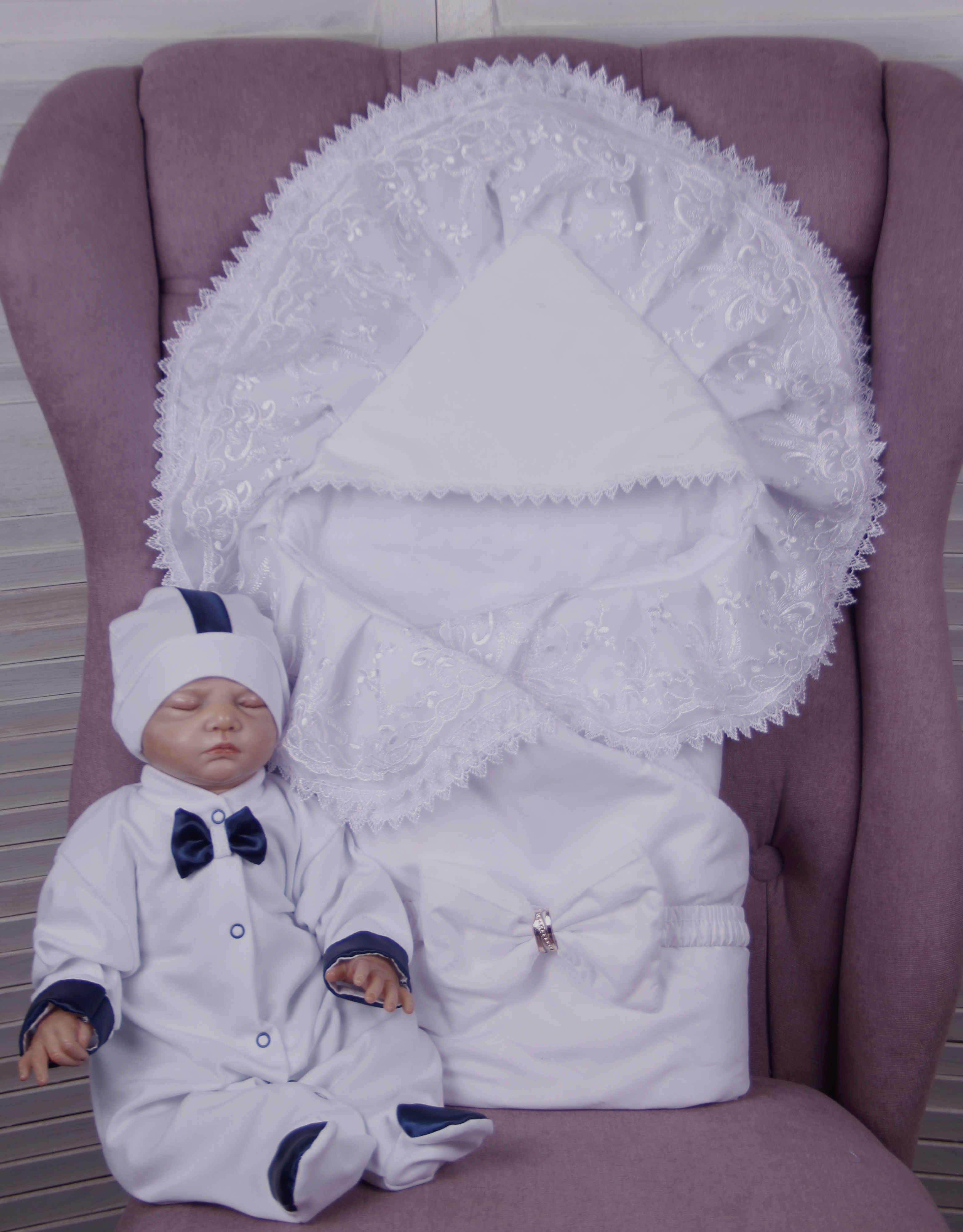 

Набор на выписку из роддома Baby Va конверт + корсар 56 белый