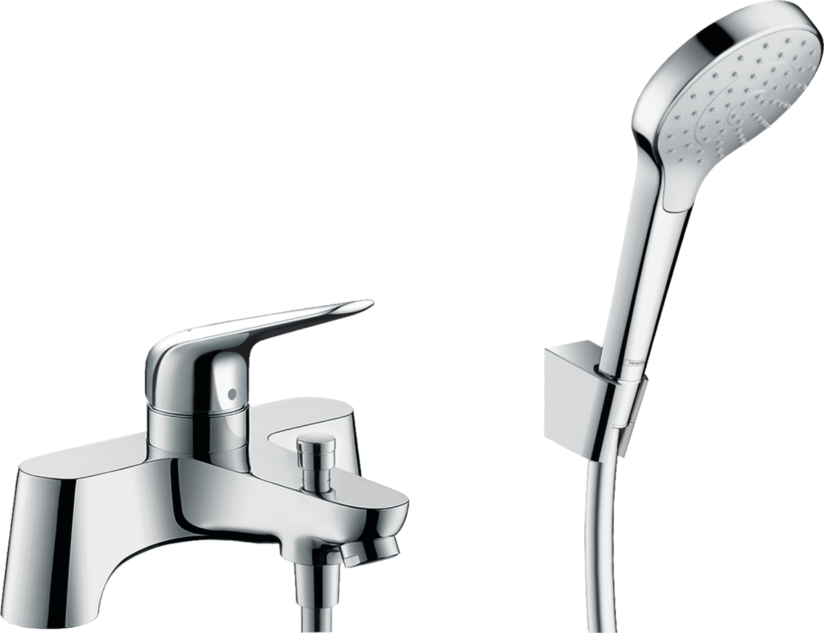 

Змішувач Hansgrohe Novus врізний на край ванни 2 отвори + комплект душової лійки Croma Select (71044000)