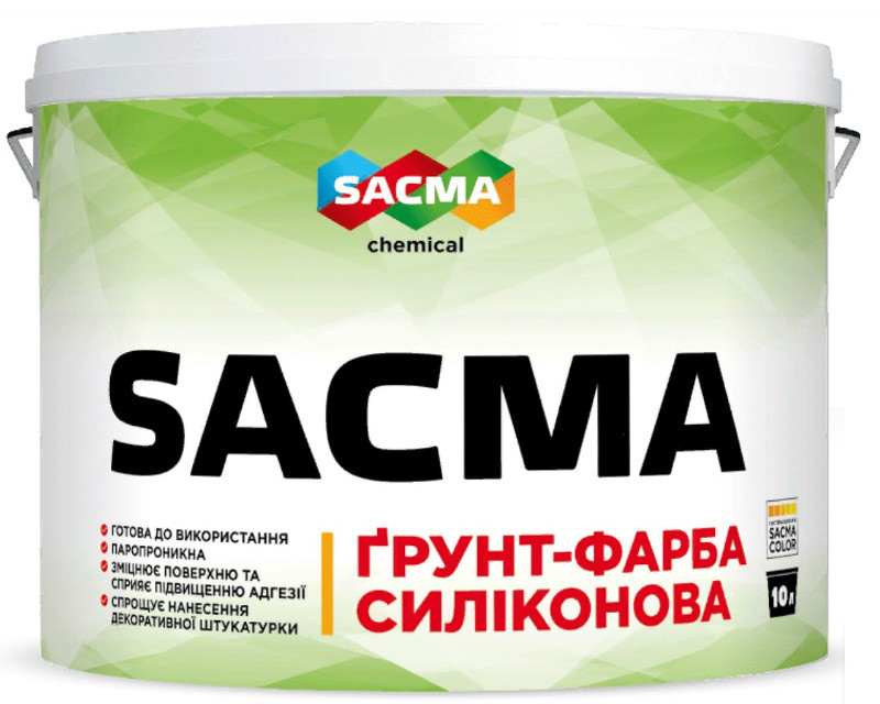 

Грунт-краска с кварцевым песком SACMA силиконовый адгезионный белый 10л