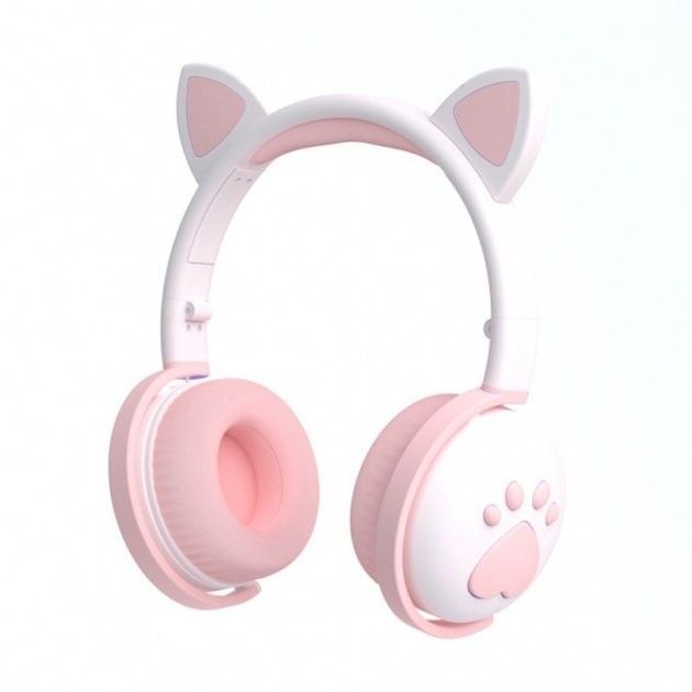 

Беспроводные наушники CAT EAR ВК1 детские Бело-розовые с LED подсветкой и ушками
