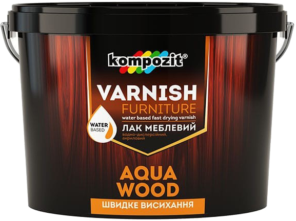 

Лак мебельный Kompozit AQUA WOOD Шелковисто-матовый 0.75 л (4820085745421)