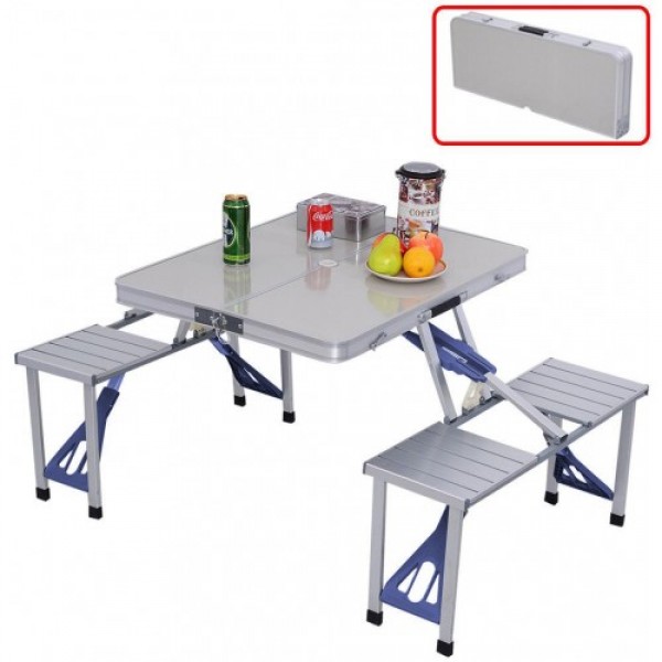 

Folding Table Алюминиевый стол для пикника раскладной со 4 стульями 85х67х67 см (Серебристый) pro