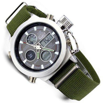 

Наручные военные часы AMST am3003 mountain хром с зеленым ремешком