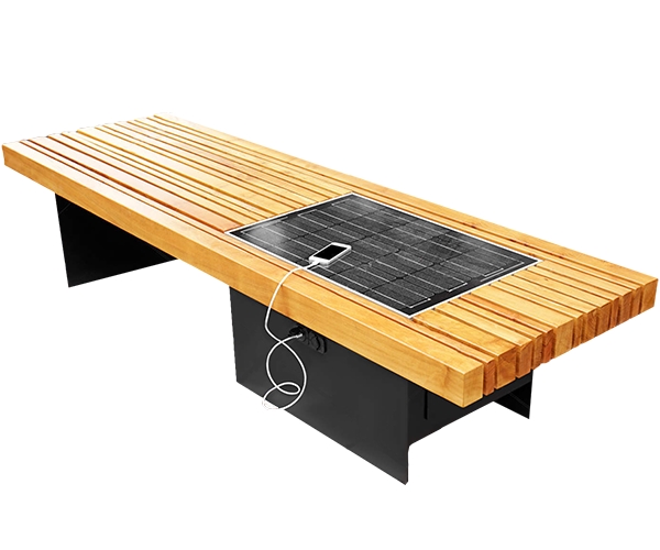 

Скамья без поручней и спинки для зарядки мобильных гаджетов Solar panel bench