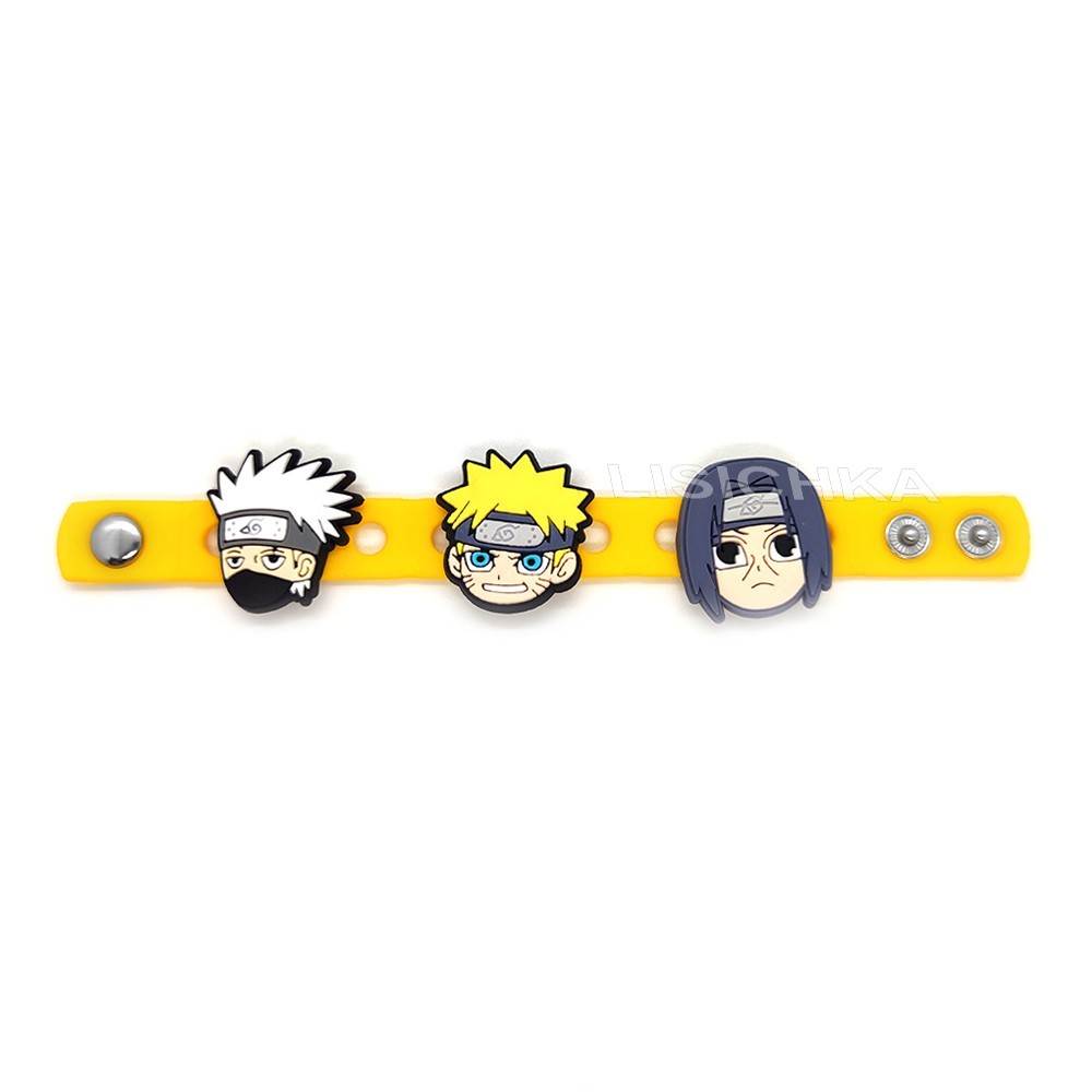 

Силиконовый браслет Lezo Наруто с тремя фигурками, всем фанатам мультфильма Naruto, желтый