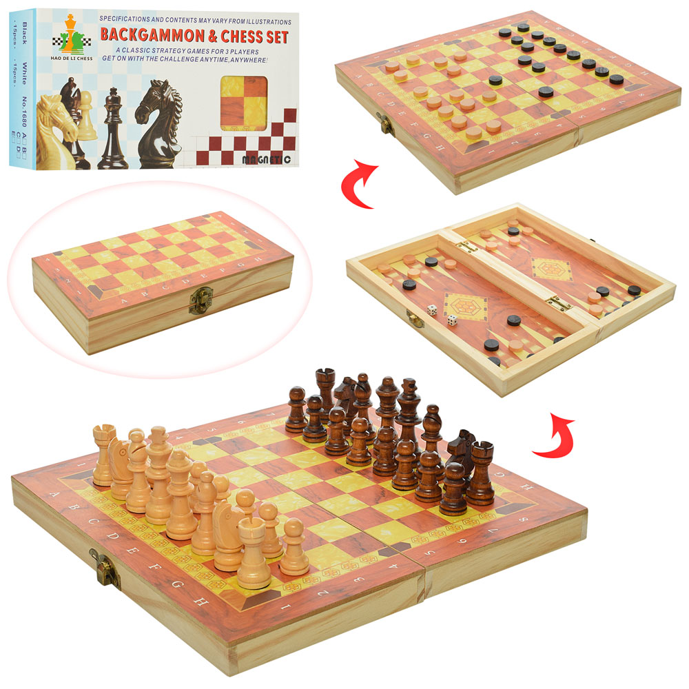 

Набор настольных игр 3в1 Шахматы, Шашки, Нарды Hao De Li Chess, классическая доска