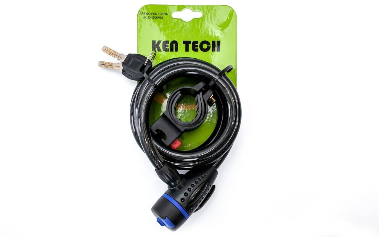

Замок велосипедный Ken Tech FSK-102.507 на ключе со стальным тросом 12mm х 1500mm с креплением на подседел.