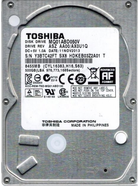 

Жесткий диск Toshiba MQ01ABD050V 500Gb Sata II Refurbished