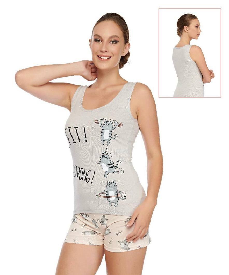 

Женская пижама в ткани хлопок (майка + шорты) Fit strong M Серая