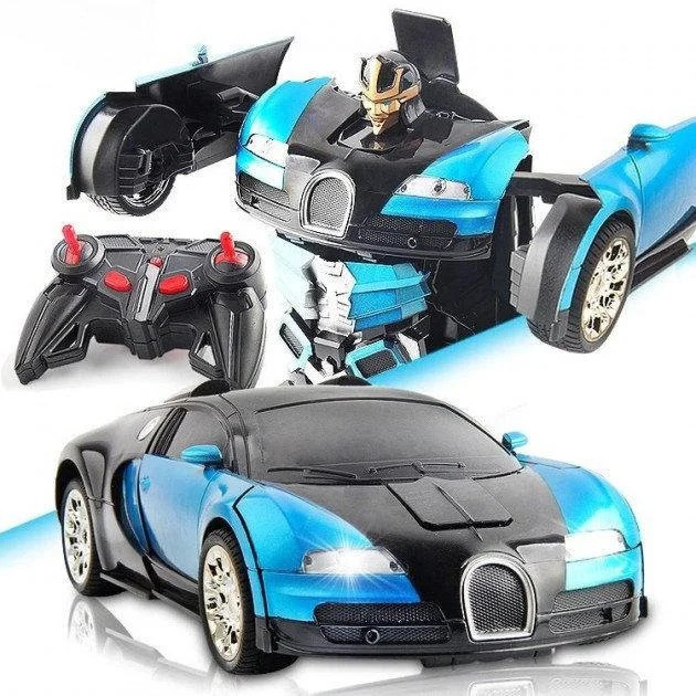 

Трансформер машинка для мальчиков WOW Bugatti Robot Car Автобот с пультом радиоуправляемая модель 1:12 Синия