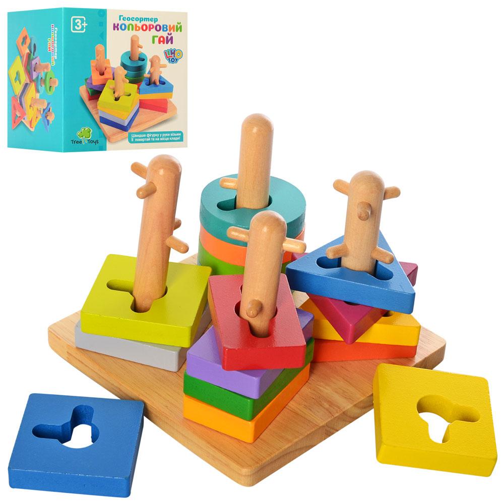 

Деревянная игрушка Геометрика MD 2370 пирамидка-ключ, 16 фигур
