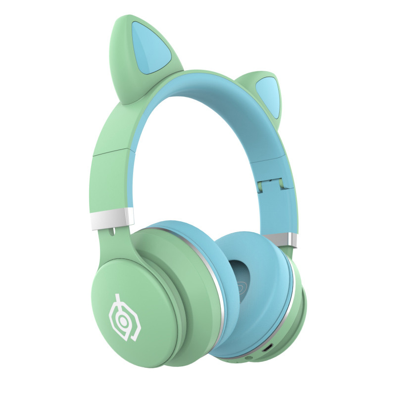 

Беспроводные детские Наушники с Ушками с подсветкой Cat Ear 28007 Bluetooth Зелено-Голубой