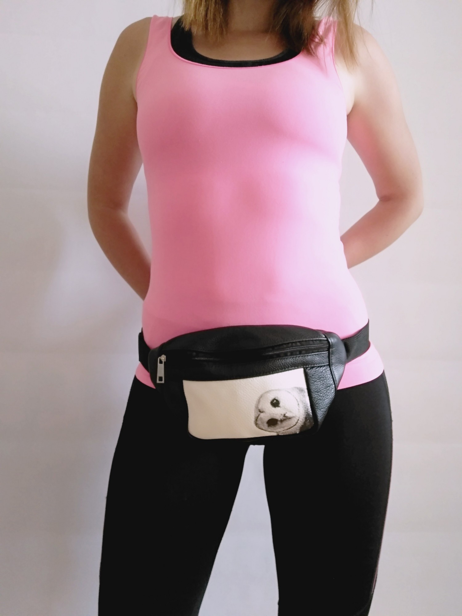 

Женская кожаная сумка на пояс (бананка) Prima Print7 черная (10171жp7ч)