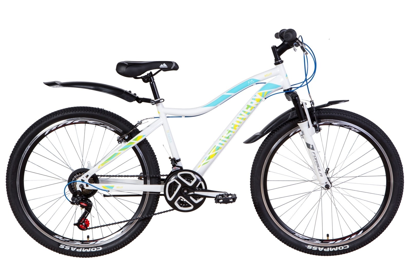 

Велосипед ST 26 Discovery KELLY AM Vbr 16 бело-синий с желтым с крылом Pl 2021